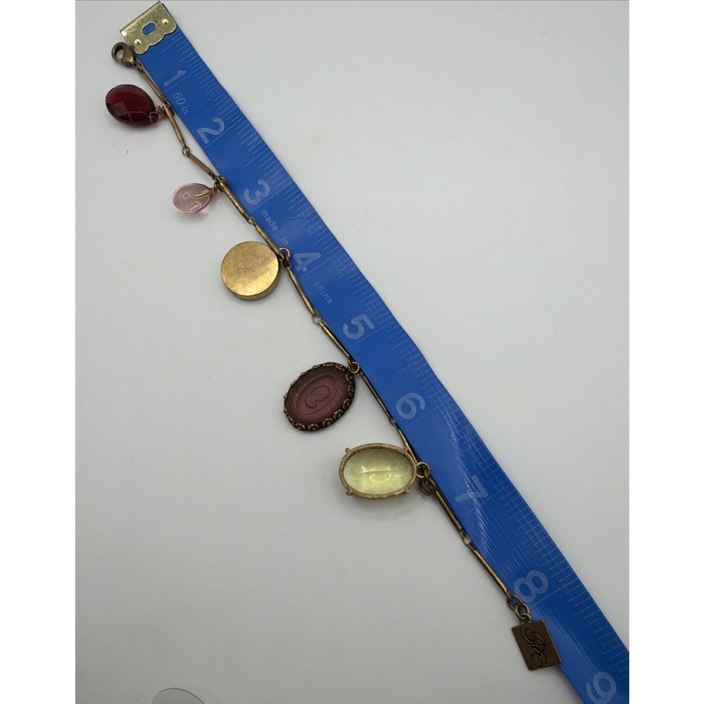 Aristocrate Charm Bracelet Intaglio Cameo Teardrop Glass on Stick Chain - Picture 10 of 11